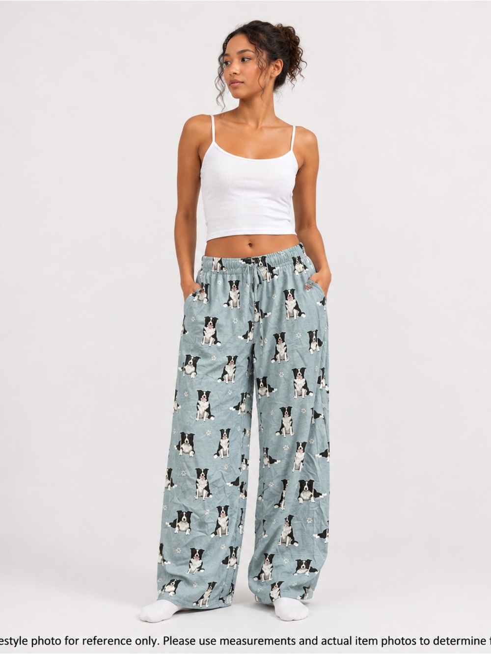 Comfies Pajama Pants Womens M Blue Border Collie Dog Print Lounge NWT Cute